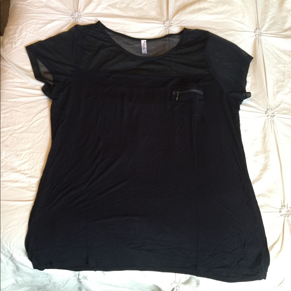 Black tee with sheer shoulders